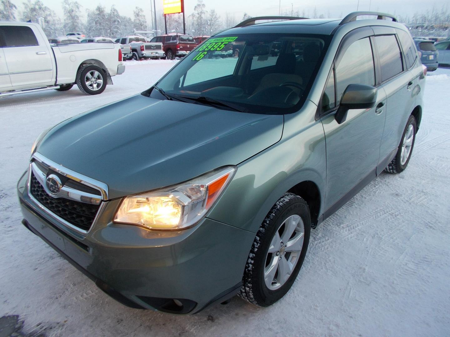 2016 Blue Subaru Forester 2.5i Premium PZEV CVT (JF2SJADC1GH) with an 2.5L H4 SOHC 16V engine, CVT transmission, located at 2630 Philips Field Rd., Fairbanks, AK, 99709, (907) 458-0593, 64.848068, -147.780609 - Photo#0