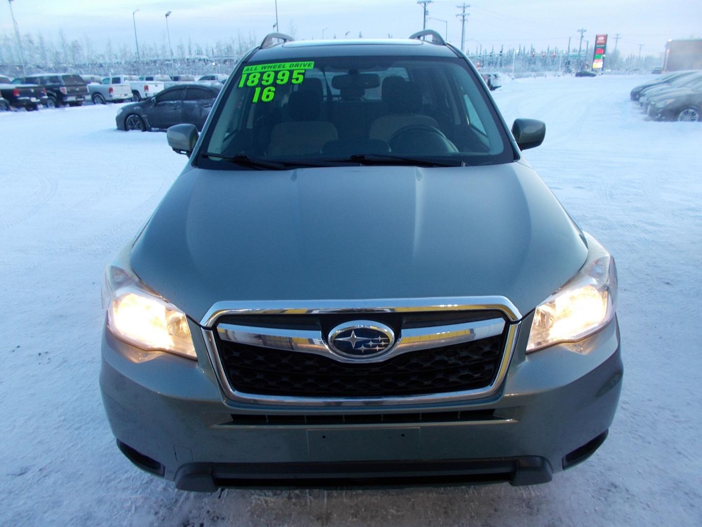 2016 Blue Subaru Forester 2.5i Premium PZEV CVT (JF2SJADC1GH) with an 2.5L H4 SOHC 16V engine, CVT transmission, located at 2630 Philips Field Rd., Fairbanks, AK, 99709, (907) 458-0593, 64.848068, -147.780609 - Photo#1