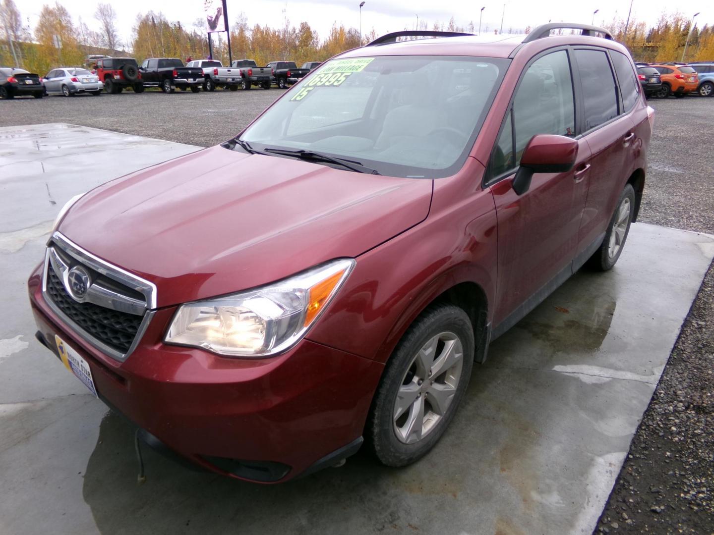 2015 Red /Black Subaru Forester 2.5i Premium (JF2SJADC5FH) with an 2.5L H4 SOHC 16V engine, 6-Speed Automatic transmission, located at 2630 Philips Field Rd., Fairbanks, AK, 99709, (907) 458-0593, 64.848068, -147.780609 - Photo#0